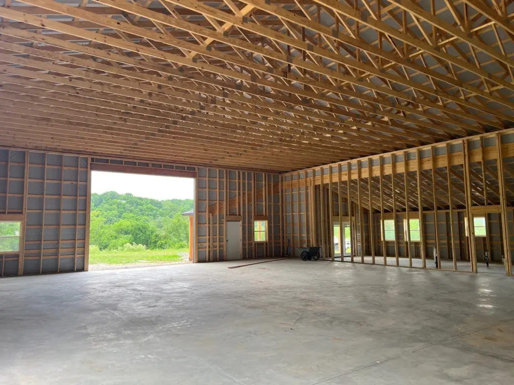 Interior view of framing of a shouse project in arkansas by Yutzy Construction
