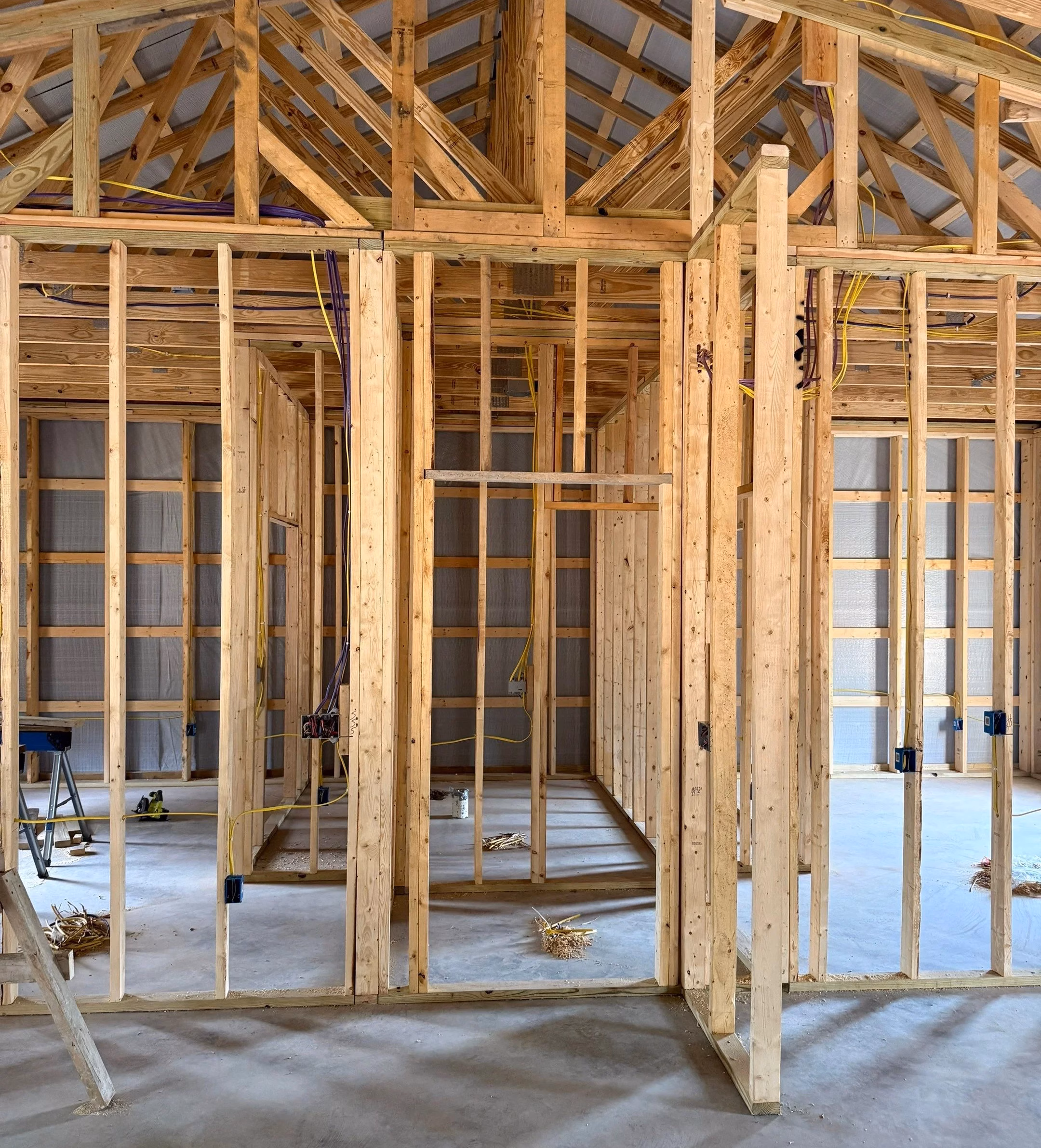 interior framing of rooms in a barndominium building by yutzy construction